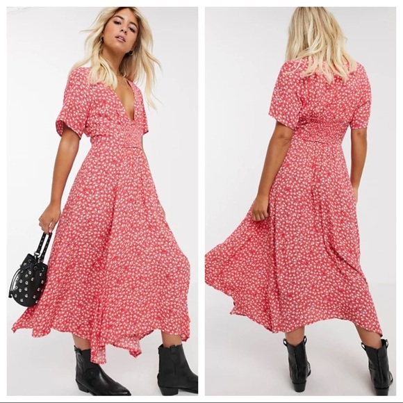 Free People Dresses & Skirts - Free People In Full Bloom Midi Dress Red Combo L G